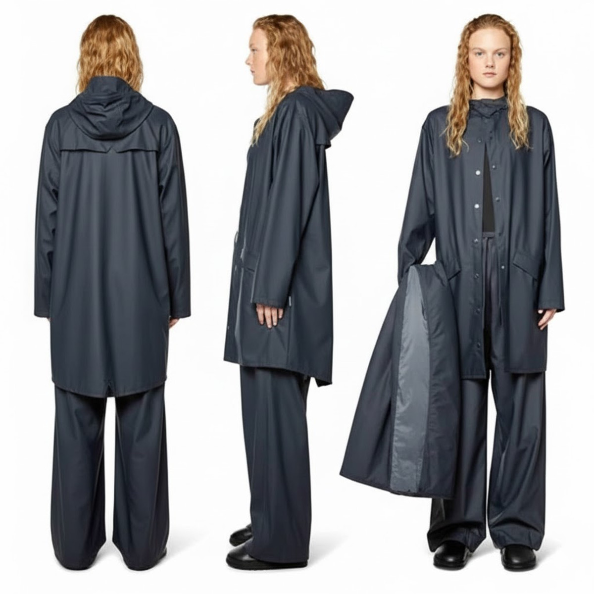 レインコート RAINS Long Jacket ( 上下 レインウェア レディース メンズ バイク 通学 通勤 防水 透湿 撥水 カッパ 雨具 合羽 軽量 フェス 上下セット 作業用 アウトドア ) 【ネイビー(XS)】 ネイビー(XS)