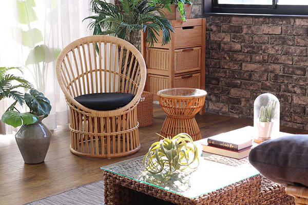 籐 パーソナルチェア クッション付 ラタン製 座面高40cm