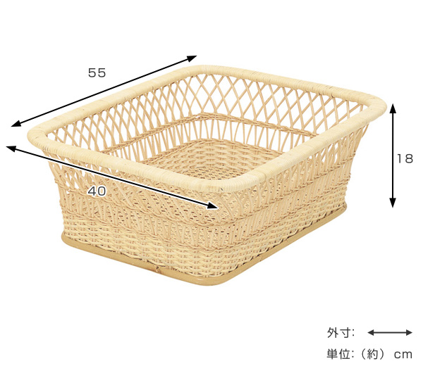 籐製 脱衣カゴ 長方形 編みカゴ ラタン 幅55cm （ 籐 バスケット かご カゴ 籠 脱衣かご 衣類 収納 編み ラタン製 ランドリー 四角 角型  衣類収納 小物収納 タオル 脱衣 ナチュラル おしゃれ ）