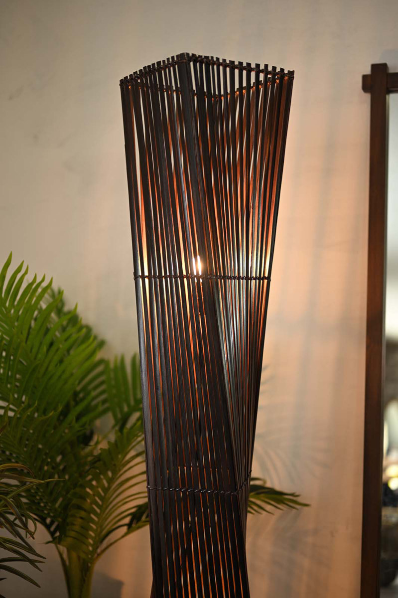 フロアスタンドライト 2灯スタンド照明 アジアン バリ風 竹製 フロア