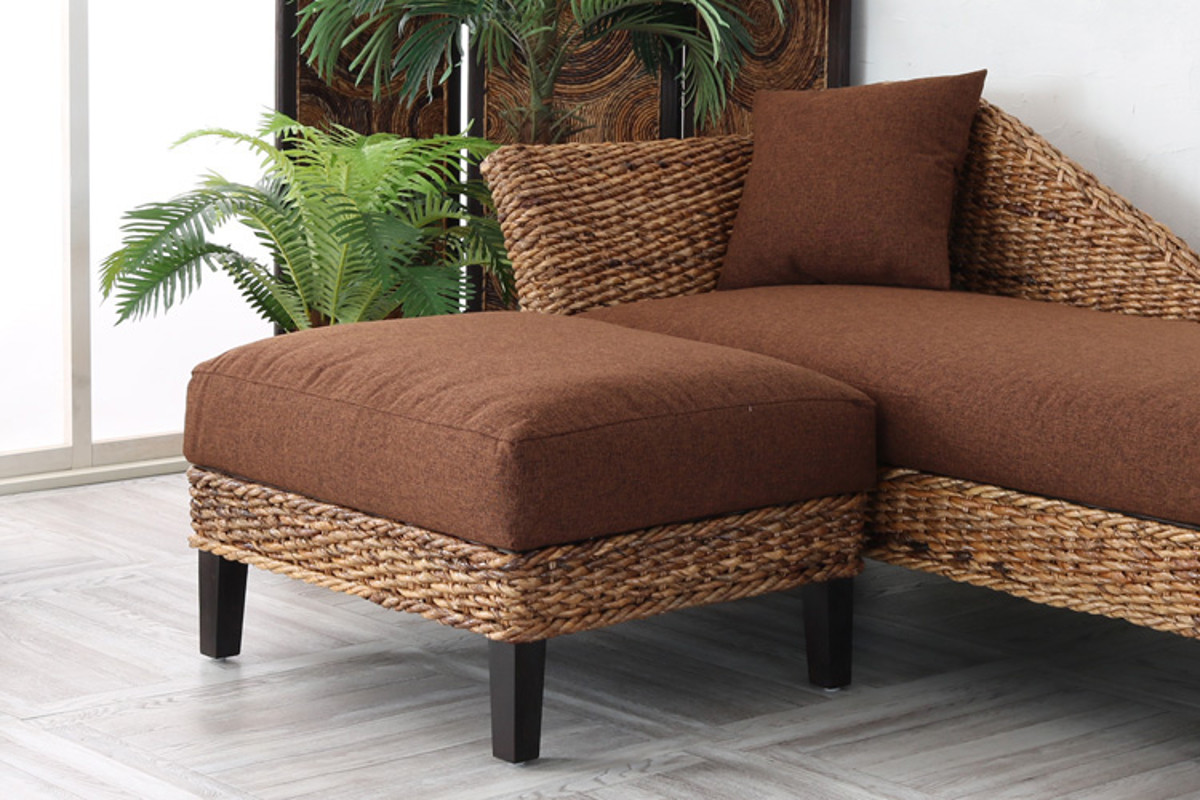 オットマン 幅70cm ハワイアン リゾート風 バナナリーフ ラタン スツール Ohana アジアン家具 おしゃれ ( フットレスト 足置き台 ソファ ソファー ソファースツール ソファ用 脚置き台 足置き チェア アジアン ) 【ベージュ】 ベージュ