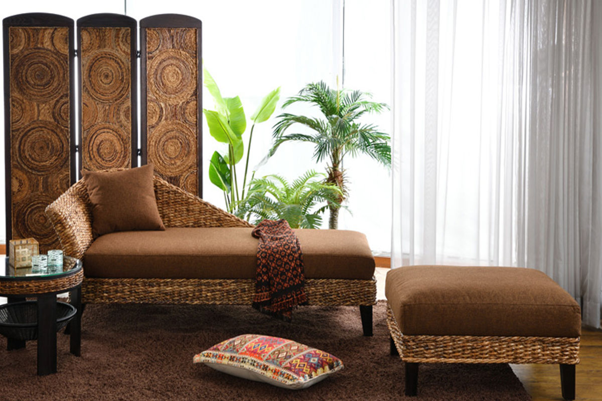 オットマン 幅70cm ハワイアン リゾート風 バナナリーフ ラタン スツール Ohana アジアン家具 おしゃれ ( フットレスト 足置き台 ソファ ソファー ソファースツール ソファ用 脚置き台 足置き チェア アジアン ) 【ベージュ】 ベージュ