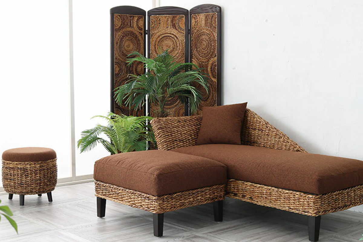 オットマン 幅70cm ハワイアン リゾート風 バナナリーフ ラタン スツール Ohana アジアン家具 おしゃれ ( フットレスト 足置き台 ソファ ソファー ソファースツール ソファ用 脚置き台 足置き チェア アジアン ) 【ベージュ】 ベージュ