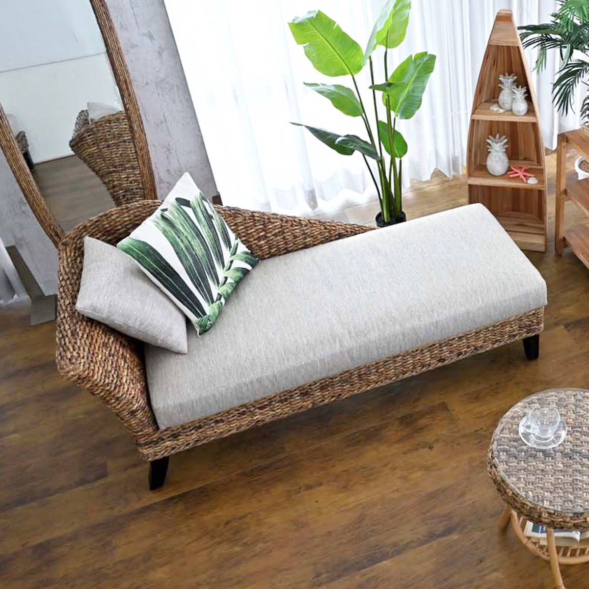 anba　カウチソファ カウチソファ 幅160cm ハワイアンリゾート風 バナナリーフ材