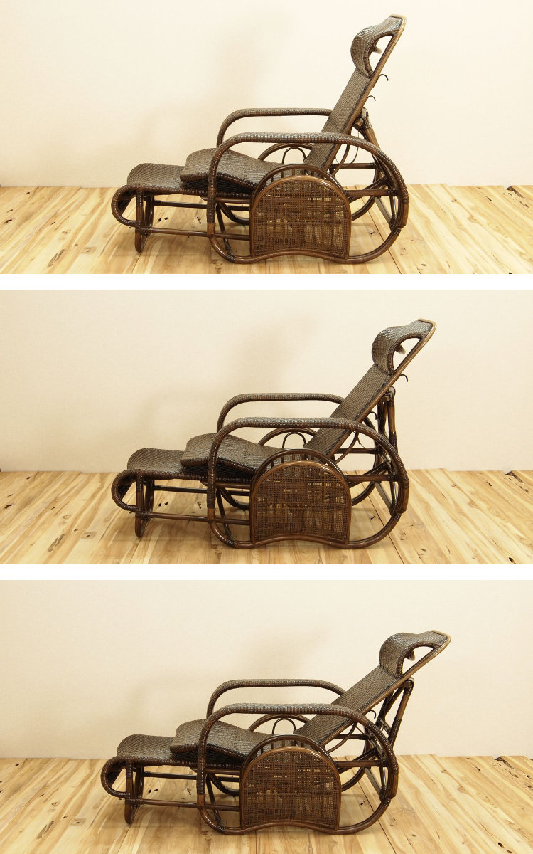 籐 座椅子 フットレスト付 ハイバック 三つ折椅子 ラタン家具 WAHOO 座面高36cm ( 椅子 ラタン ラタン製 籐製 アジアン アジアン家具 折りたたみ マガジンラック付き リクライニングチェア ハンドメイド 手編み ) 【ナチュラル】 ナチュラル