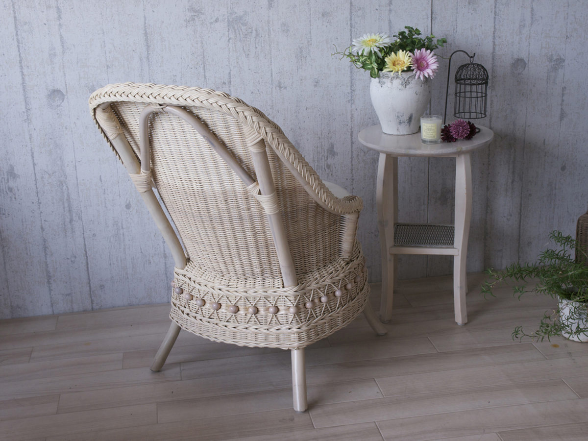 籐 ソファ 幅55cm シングルソファ 1人掛け ラタン製 fiore ( 白家具 ラタン家具 姫系 パーソナルチェア ソファー チェア フィオーレ 椅子 イス チェアー ホワイトウォッシュ 一人用 一人掛 1人 )