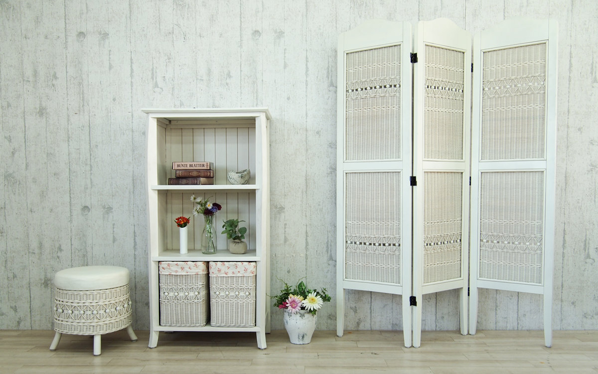 籐 スクリーン 3連 高さ160cm ラタン製 fiore （ 白家具 ラタン