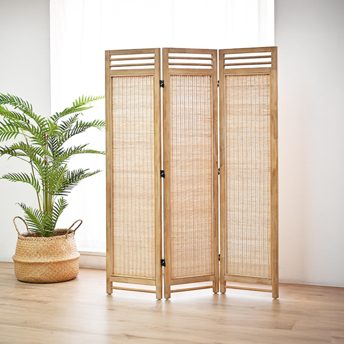 衝立 3連 高さ160cm ラタン 天然木 折りたたみ 間仕切り ( パーテーション スクリーン 籐 目隠し 自立式 ついたて 籐製 パーティション 間仕切 アジアン アジアンテイスト ナチュラル おしゃれ コンパクト収納 )