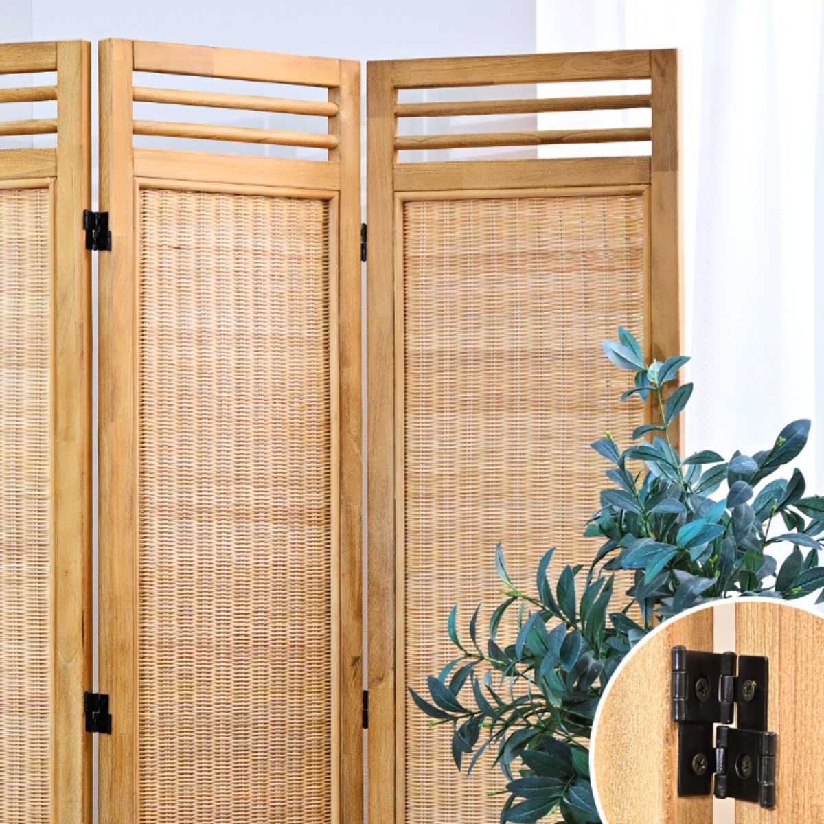 衝立 3連 高さ160cm ラタン 天然木 折りたたみ 間仕切り ( パーテーション スクリーン 籐 目隠し 自立式 ついたて 籐製 パーティション 間仕切 アジアン アジアンテイスト ナチュラル おしゃれ コンパクト収納 )