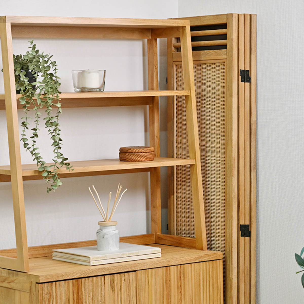 衝立 4連 高さ160cm ラタン 天然木 折りたたみ 間仕切り ( パーテーション スクリーン 籐 目隠し 自立式 ついたて 籐製 パーティション 間仕切 アジアン アジアンテイスト ナチュラル おしゃれ コンパクト収納 )