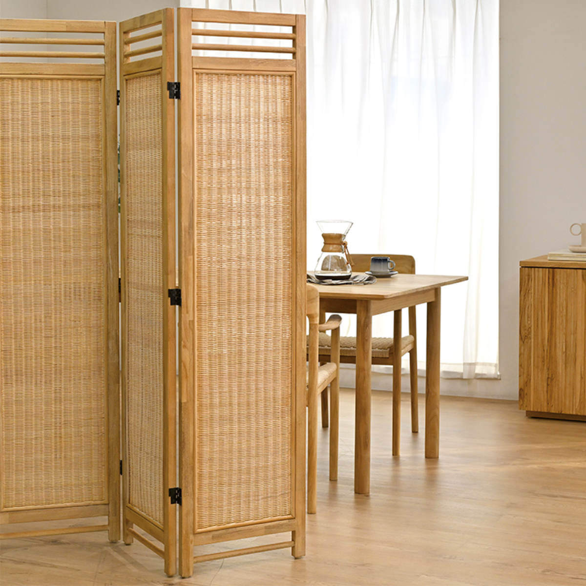 衝立 5連 高さ160cm ラタン 天然木 折りたたみ 間仕切り ( パーテーション スクリーン 籐 目隠し 自立式 ついたて 籐製 パーティション 間仕切 アジアン アジアンテイスト ナチュラル おしゃれ コンパクト収納 )