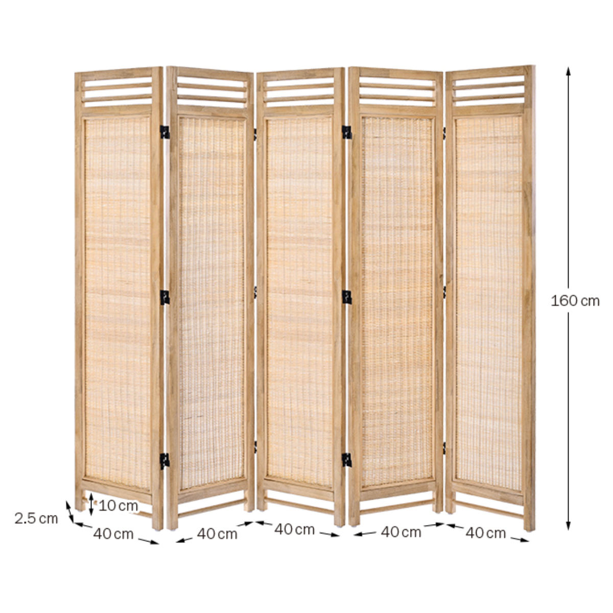 衝立 5連 高さ160cm ラタン 天然木 折りたたみ 間仕切り ( パーテーション スクリーン 籐 目隠し 自立式 ついたて 籐製 パーティション 間仕切 アジアン アジアンテイスト ナチュラル おしゃれ コンパクト収納 )