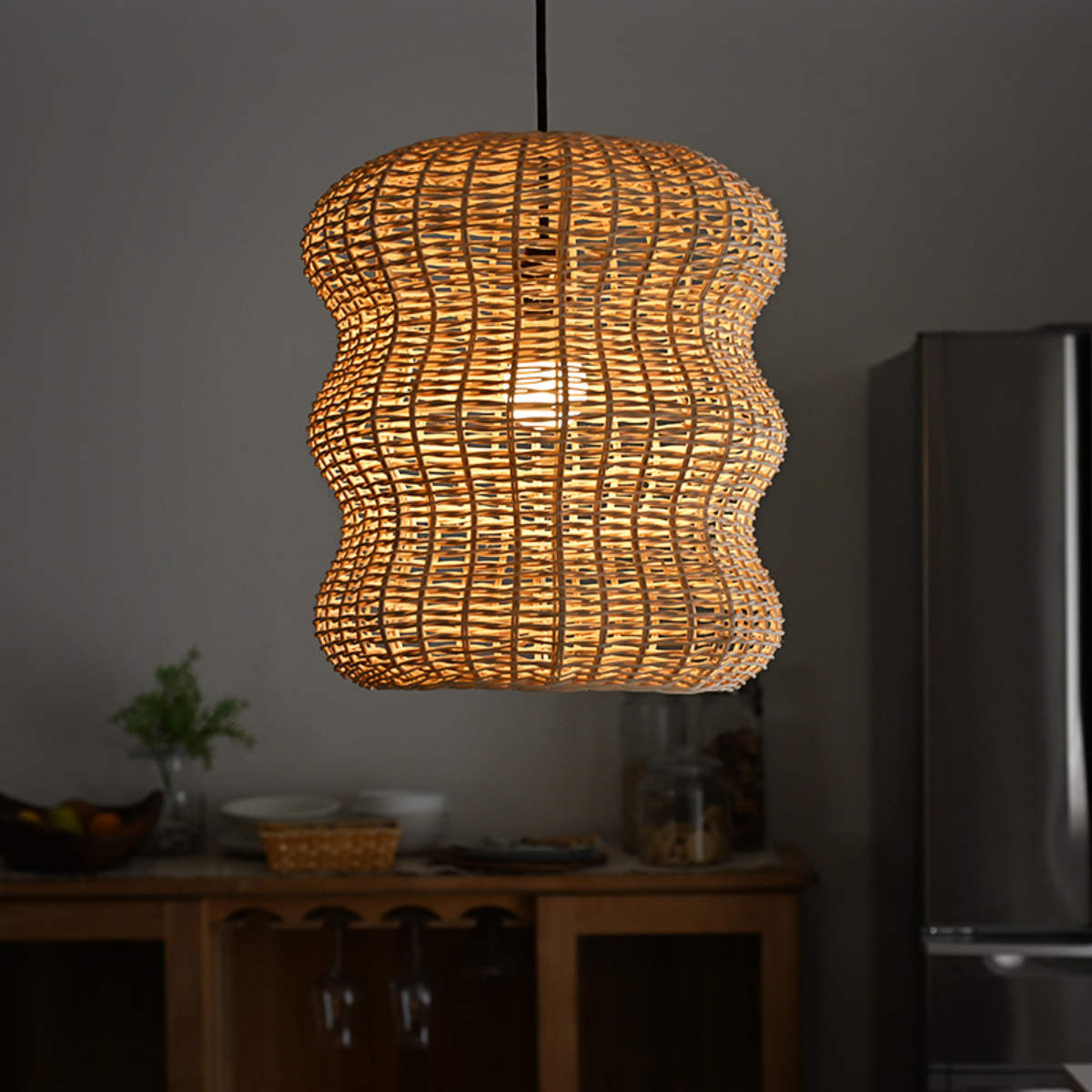 ラタン ランプシェード くびれ型 ペンダントランプ 籐 シーリングライト （ 籐製 シェード ペンダントライト シェードのみ 傘 傘のみ おしゃれ 照明 ランプ ライト 天井照明 リゾート 和風 ナチュラル照明 照明器具 アジアン ）