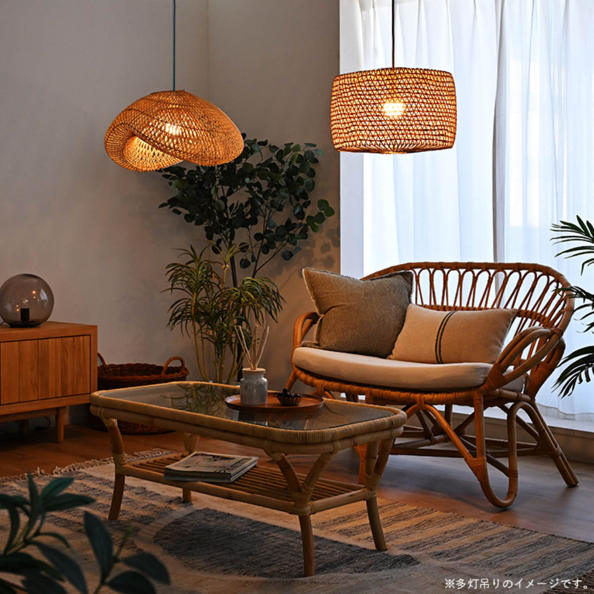 ラタン ランプシェード 円柱 ペンダントランプ 籐 シーリングライト ( 籐製 シェード ペンダントライト シェードのみ 傘 傘のみ おしゃれ 照明 ランプ ライト 天井照明 リゾート 和風 ナチュラル照明 照明器具 アジアン )