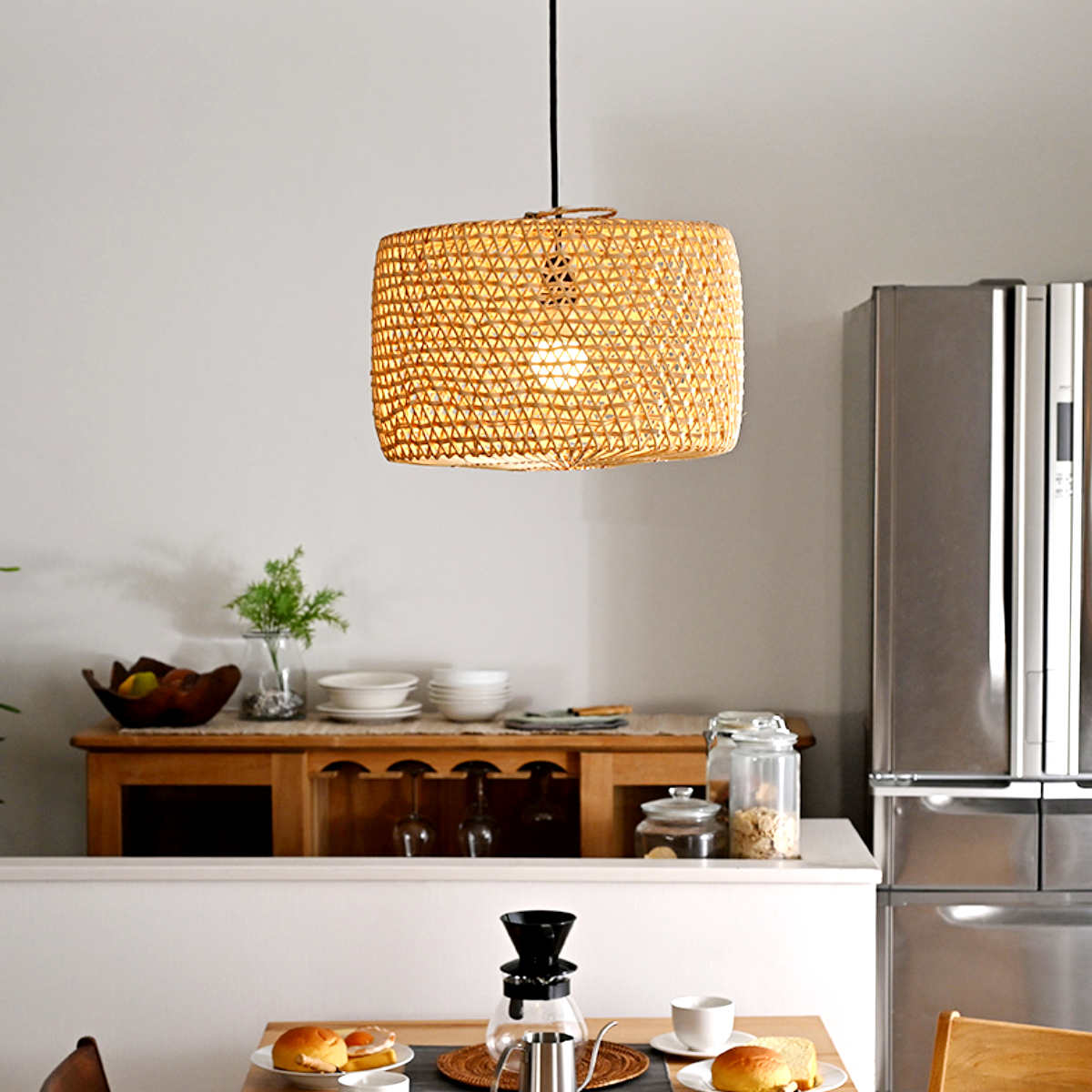 ラタン ランプシェード 円柱 ペンダントランプ 籐 シーリングライト ( 籐製 シェード ペンダントライト シェードのみ 傘 傘のみ おしゃれ 照明 ランプ ライト 天井照明 リゾート 和風 ナチュラル照明 照明器具 アジアン )