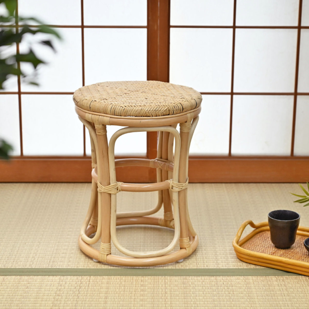 ラタン スツール 座面高44cm 軽量 籐椅子 ダイニングチェア ( ラタンチェア ラタンスツール 腰掛 籐製 軽い 円形 アジアン インテリア あじろ編み 和室 リビング 和モダン 脱衣所 洗面所 玄関 ナチュラル おしゃれ ) 【ナチュラル】 ナチュラル