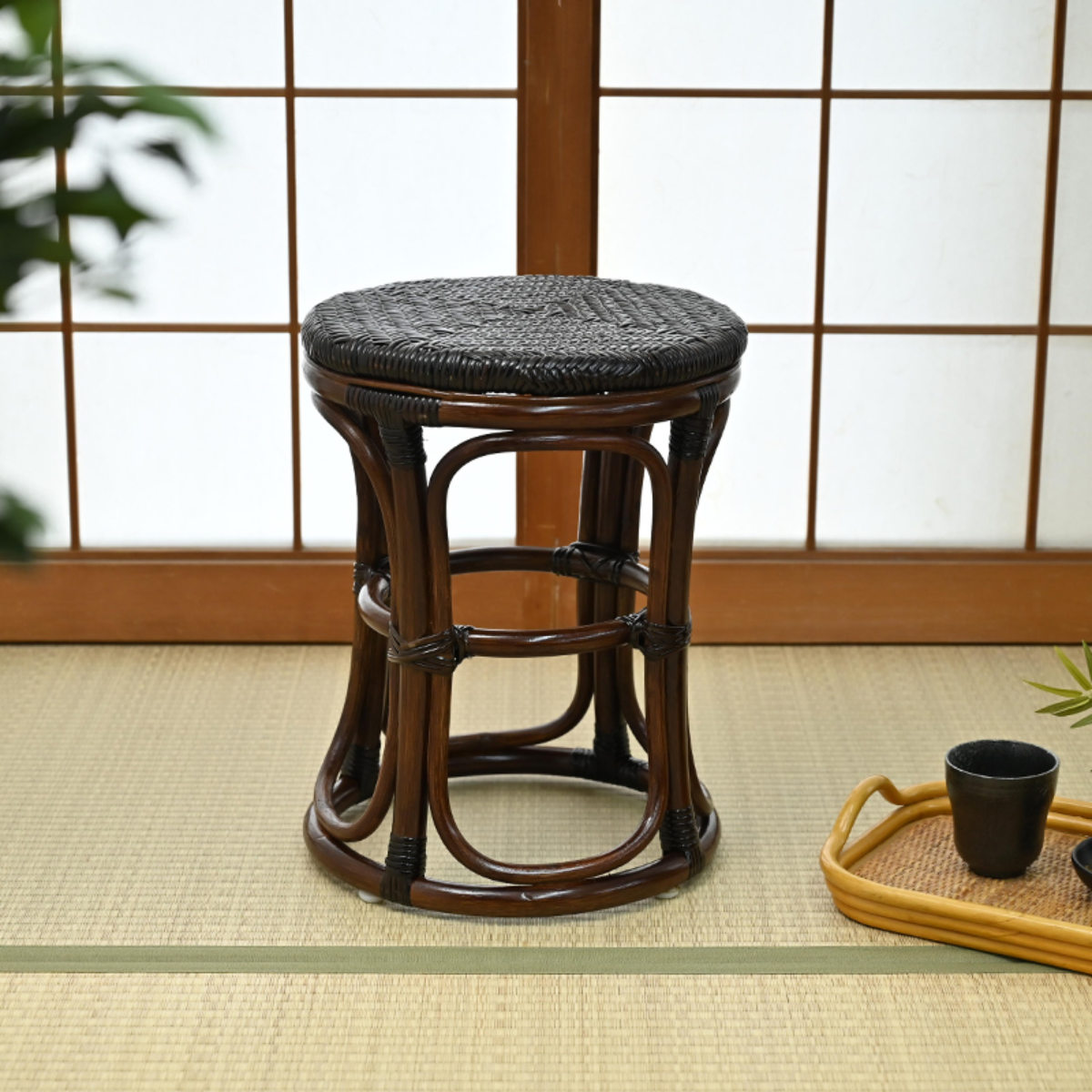 ラタン スツール 座面高44cm 軽量 籐椅子 ダイニングチェア ( ラタンチェア ラタンスツール 腰掛 籐製 軽い 円形 アジアン インテリア あじろ編み 和室 リビング 和モダン 脱衣所 洗面所 玄関 ナチュラル おしゃれ ) 【ナチュラル】 ナチュラル