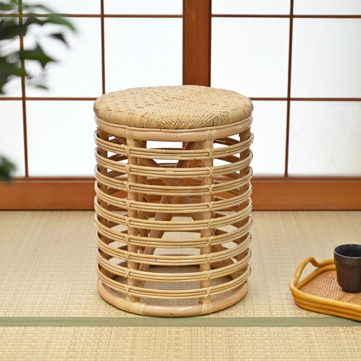 ラタン スツール 座面高44cm 軽量 籐椅子 ダイニングチェア （ ラタンチェア ラタンスツール 腰掛 籐製 軽い 円形 アジアン インテリア あじろ編み 和室 リビング ダイニング 和モダン 脱衣所 洗面所 玄関 ナチュラル おしゃれ ）