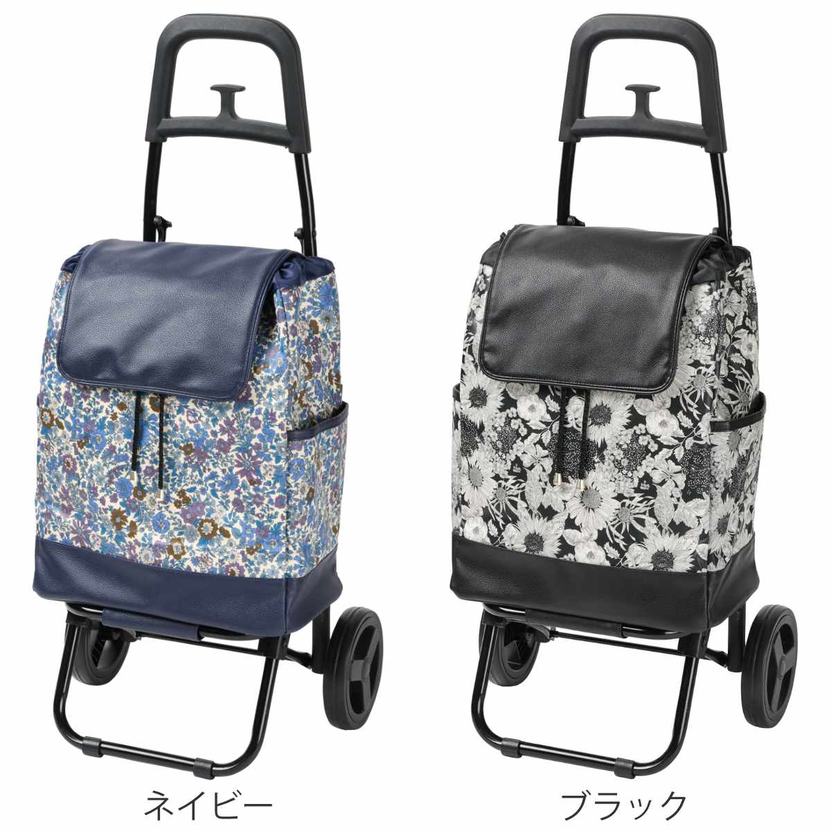 ショッピングカート cocoro ココロ 二輪型 リバティ・ファブリックス スモール ネオ サコッシュ付き エミリー ( キャリーカート カート 2輪 買い物 バッグ 保温 保冷 軽量 取り外し 折りたたみ ショッピング 花柄 プレゼント ) 【ネイビー】 ネイビー