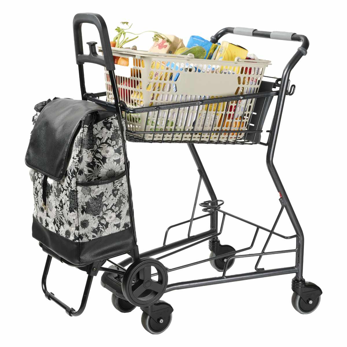 ショッピングカート cocoro ココロ 二輪型 リバティ・ファブリックス スモール ネオ サコッシュ付き エミリー ( キャリーカート カート 2輪 買い物 バッグ 保温 保冷 軽量 取り外し 折りたたみ ショッピング 花柄 プレゼント ) 【ネイビー】 ネイビー