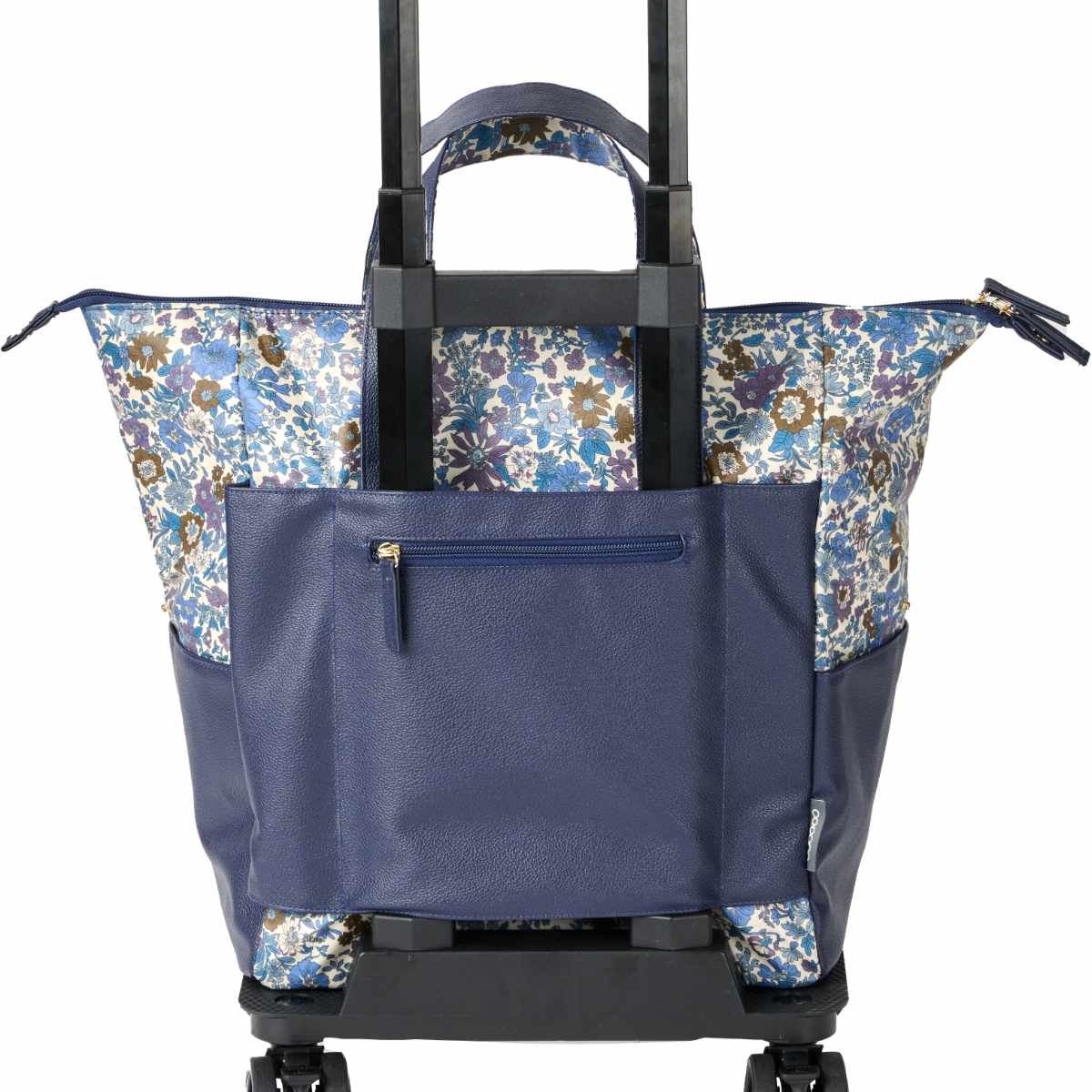ショッピングカート cocoro ココロ 四輪型 リバティ・ファブリックス スモール ネオ ポーチ付き エミリー ( キャリーカート カート 4輪 買い物 トートバッグ 保温 保冷 軽量 取り外し 折りたたみ 高さ調節 ショッピング 花柄 ) 【ネイビー】 ネイビー