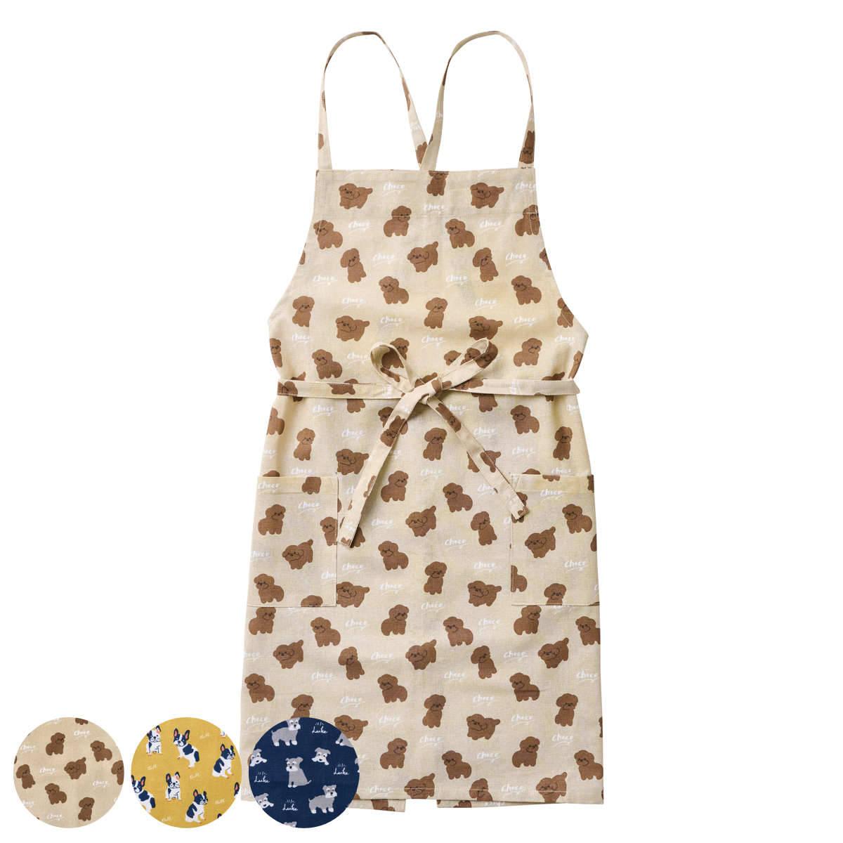 エプロン habituel アビチュアル イヌ柄 綿100％ （ キッチンエプロン ポケット付き 犬柄 肩ひも インド綿 胸当てエプロン ビブエプロン 台所エプロン 大人用 コットン 綿 おしゃれ かわいい 腰ひも DIY レディース ） 【シュナウザー】