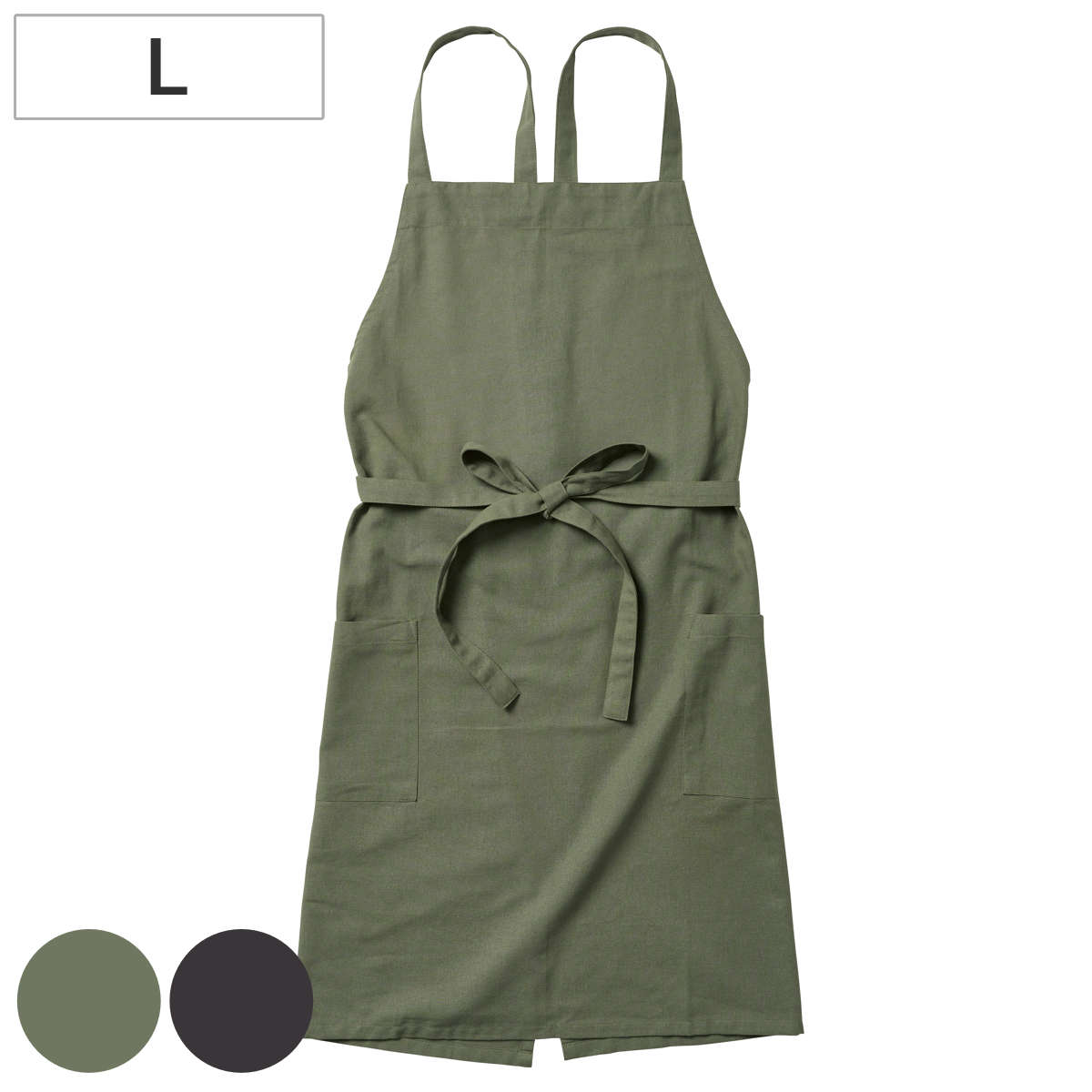 エプロン habituel アビチュアル ソル Lサイズ 綿100％ （ キッチンエプロン ポケット付き 無地 肩ひも インド綿 レディース メンズ ユニセックス 男女兼用 大人用 カフェエプロン ビブエプロン 台所エプロン DIY おしゃれ ） 【ブラック】