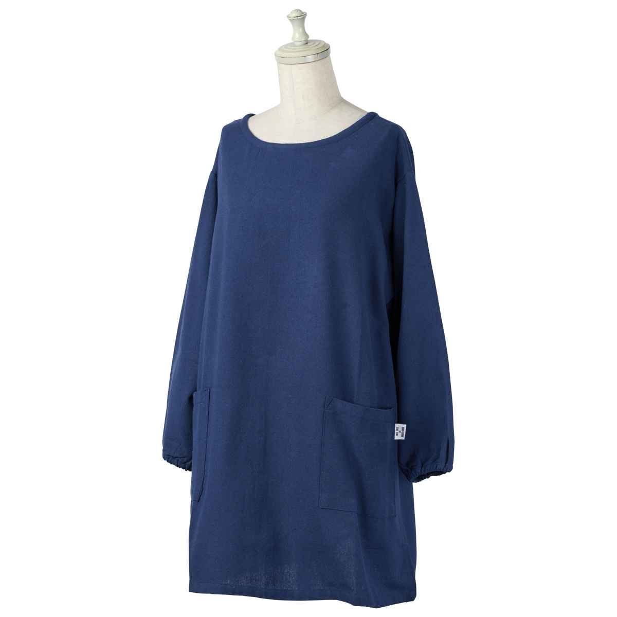 割烹着 イージー カッポウギ リサイクル糸 ( かっぽうぎ エプロン 作業着 台所エプロン 袖付きエプロン ポケット付き おしゃれ ワンピースエプロン 長袖 袖 ゴム 無地 シンプル 大人用 腰ひも レディース サステナブル ) 【ライトグレー】 ライトグレー