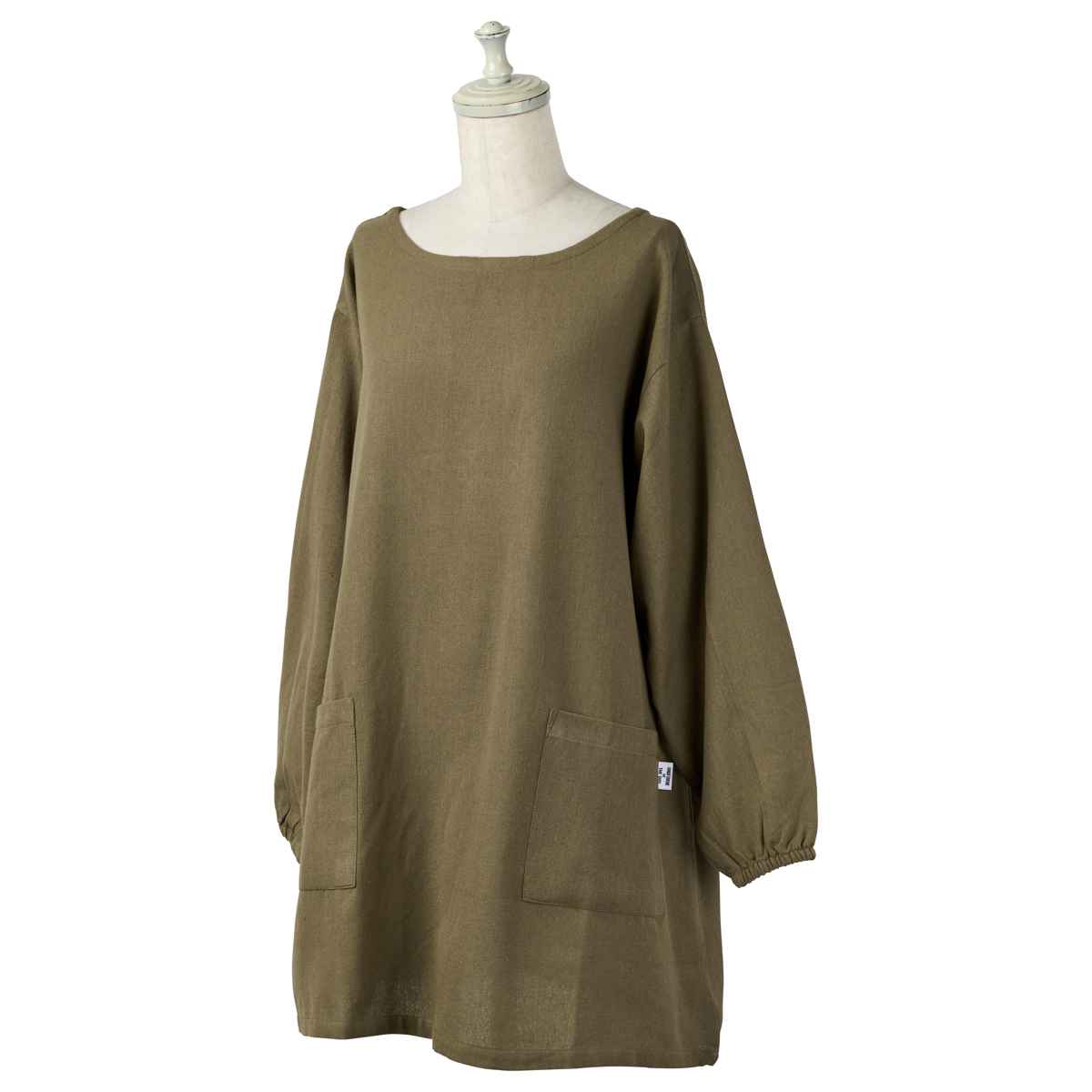 割烹着 イージー カッポウギ リサイクル糸 ( かっぽうぎ エプロン 作業着 台所エプロン 袖付きエプロン ポケット付き おしゃれ ワンピースエプロン 長袖 袖 ゴム 無地 シンプル 大人用 腰ひも レディース サステナブル ) 【ライトグレー】 ライトグレー