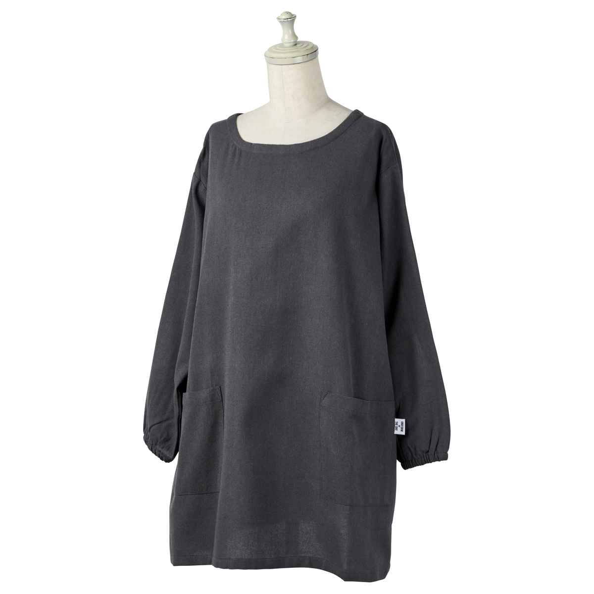 割烹着 イージー カッポウギ リサイクル糸 ( かっぽうぎ エプロン 作業着 台所エプロン 袖付きエプロン ポケット付き おしゃれ ワンピースエプロン 長袖 袖 ゴム 無地 シンプル 大人用 腰ひも レディース サステナブル ) 【ライトグレー】 ライトグレー