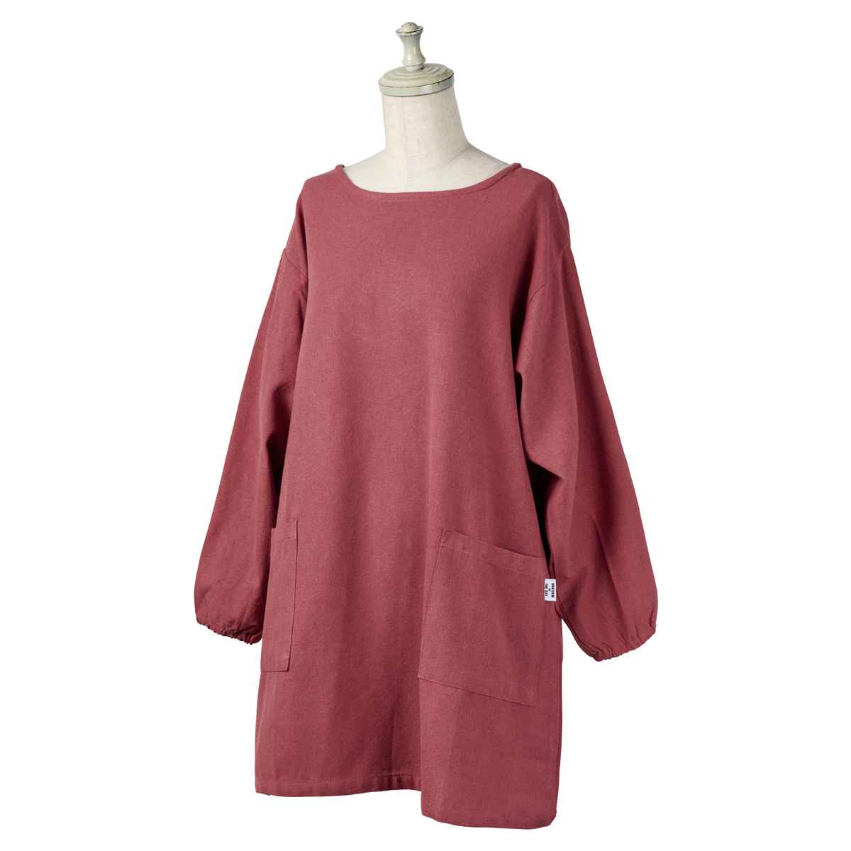 割烹着 イージー カッポウギ リサイクル糸 ( かっぽうぎ エプロン 作業着 台所エプロン 袖付きエプロン ポケット付き おしゃれ ワンピースエプロン 長袖 袖 ゴム 無地 シンプル 大人用 腰ひも レディース サステナブル ) 【ライトグレー】 ライトグレー