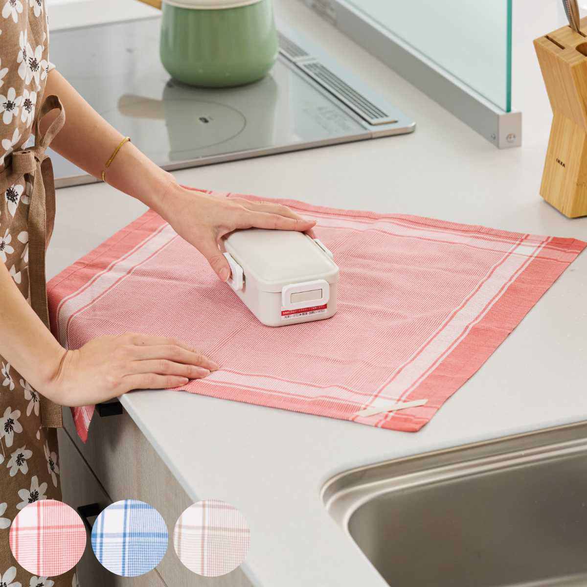 クロス ふきん ルーカス マルチクロス vieressa （ ランチクロス ナフキン ランチョンマット 弁当包み 三角巾 布巾 ヴィエレッサ 綿100％ インド綿 キッチンクロス 手拭き お皿拭き 正方形 マルチ ） 【ブルー】