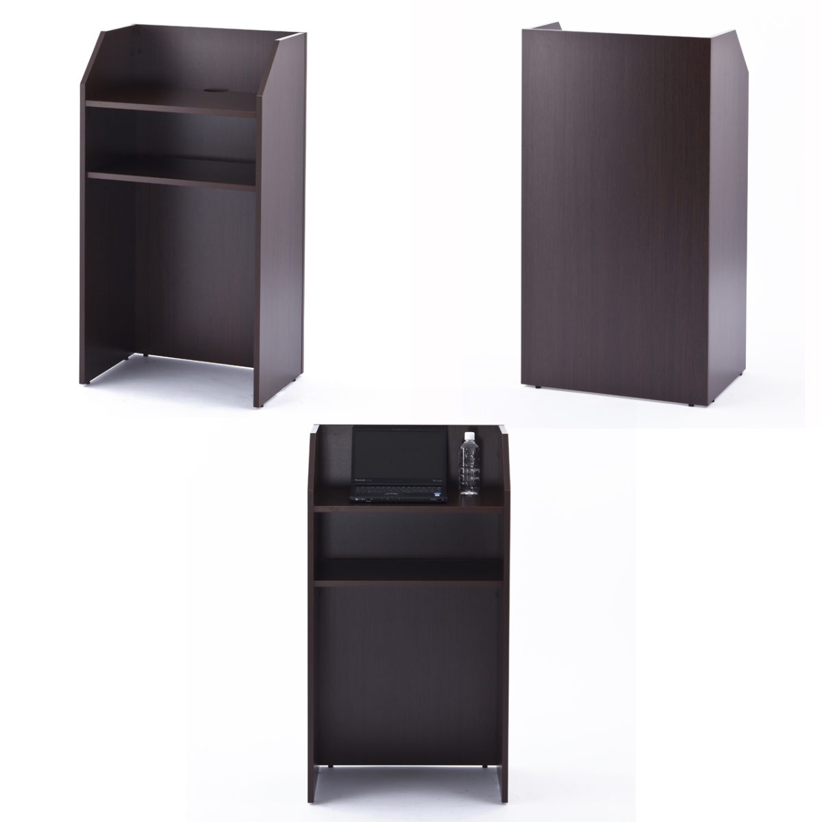 演説台 幅60cm 木製 ( 法人限定 演台 講演台 教壇 教卓 司会者台 スピーチ台 プレゼン台 マイク台 演説 プレゼン 収納棚 木目調 プレゼンテーション 台 講義台 会議 学校 塾 会議室 セミナー オフィス 会社 ) 【ダーク】 ダーク