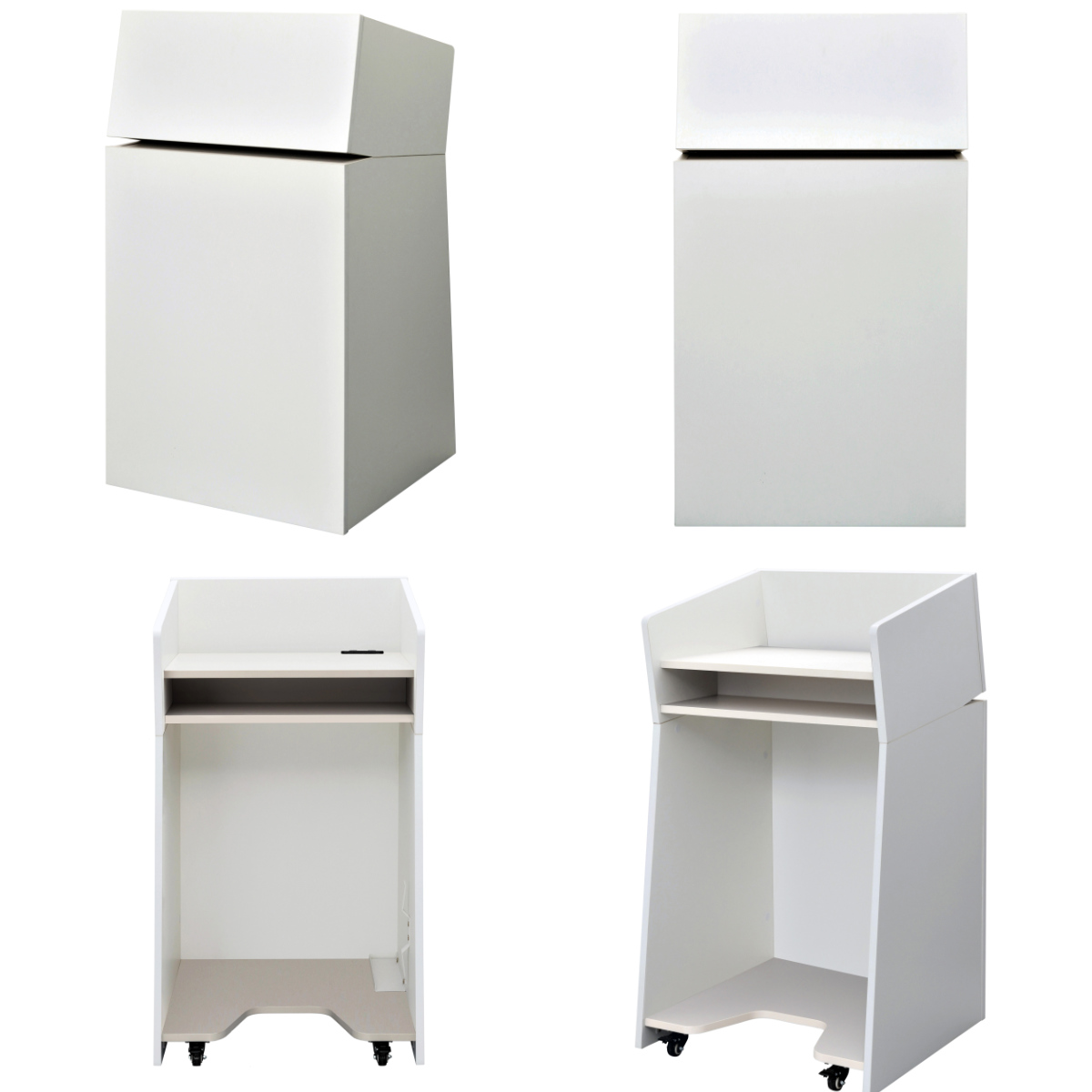 演説台 幅60cm 2口コンセント付き キャスター付き シェル ( 法人限定 演台 講演台 教壇 教卓 司会者台 スピーチ台 プレゼン台 マイク台 演説 収納棚 木目調 プレゼン 台 講義台 会議 学校 塾 会議室 セミナー オフィス 会社 ) 【グレー】 グレー