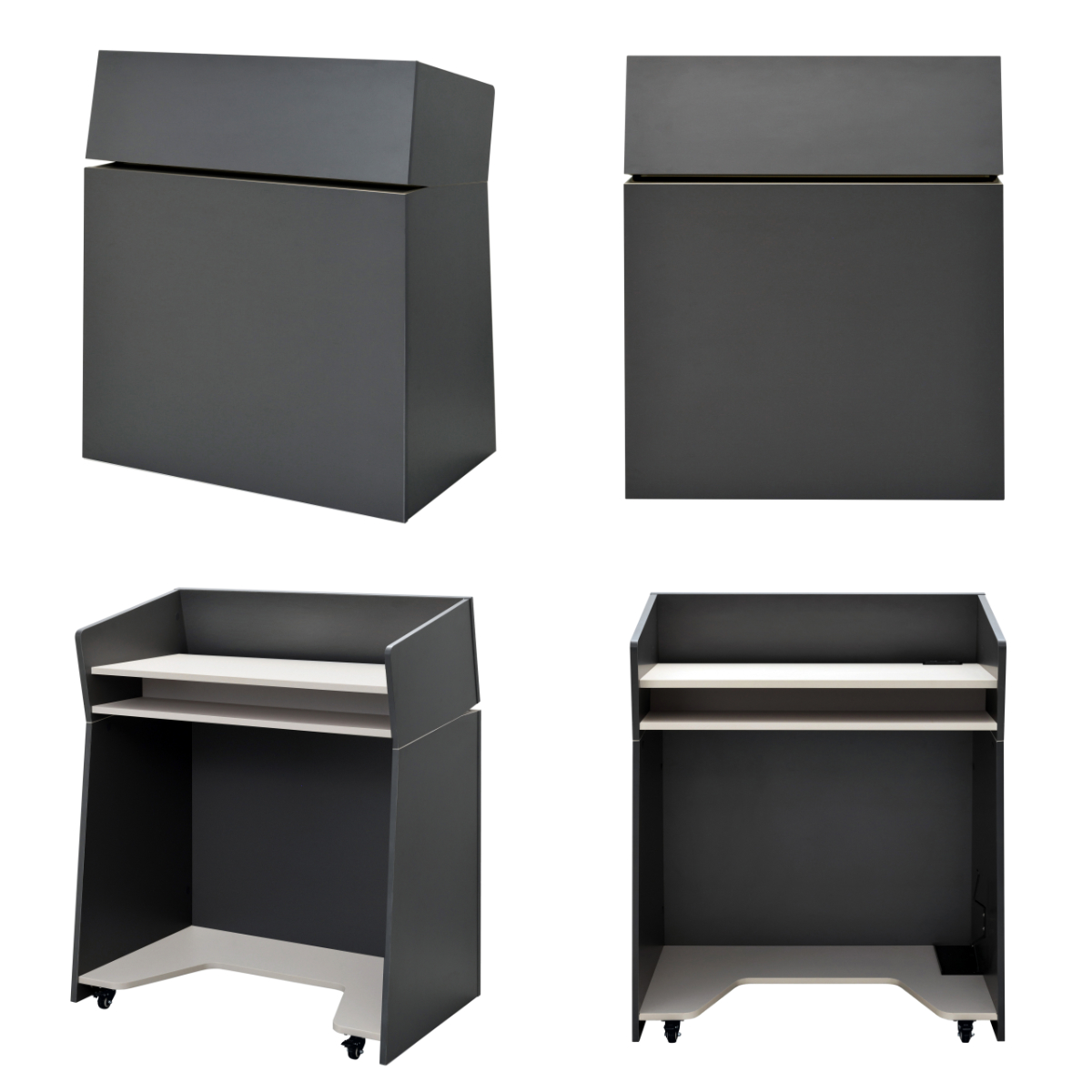 演説台 幅90cm 2口コンセント付き キャスター付き シェル ( 法人限定 演台 講演台 教壇 教卓 司会者台 スピーチ台 プレゼン台 マイク台 演説 収納棚 木目調 プレゼン 台 講義台 会議 学校 塾 会議室 セミナー オフィス 会社 ) 【グレー】 グレー