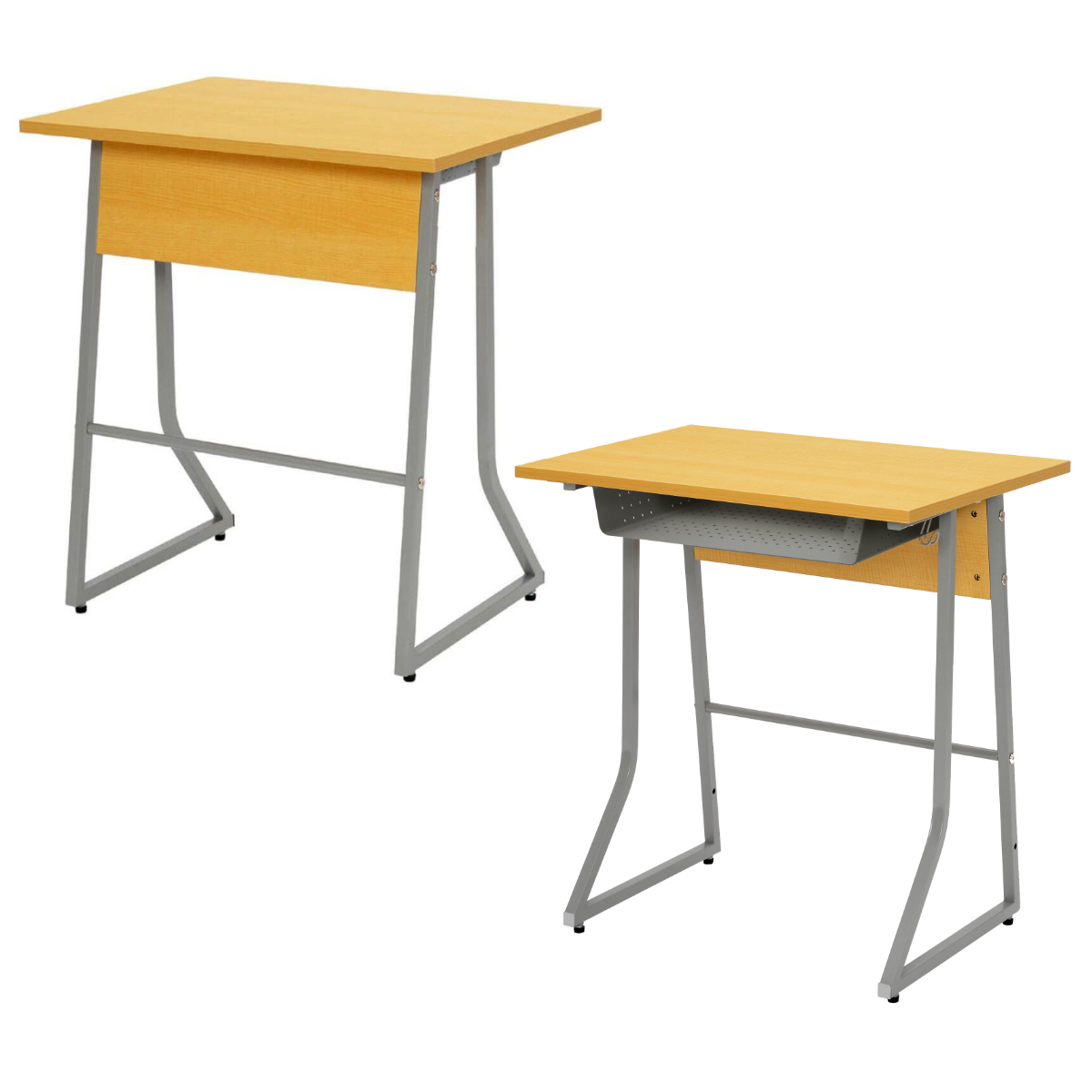 デスク 幅65cm スモール 研修用デスク パソコンデスク 棚付き ループ脚 1人用 ( 法人限定 研修 学習 机 つくえ 収納棚 フック付き 天板 滑りにくい 講習 勉強会 塾 学校 学習塾 セミナー オフィス 会社 アジャスター付き ) 【ホワイト】 ホワイト