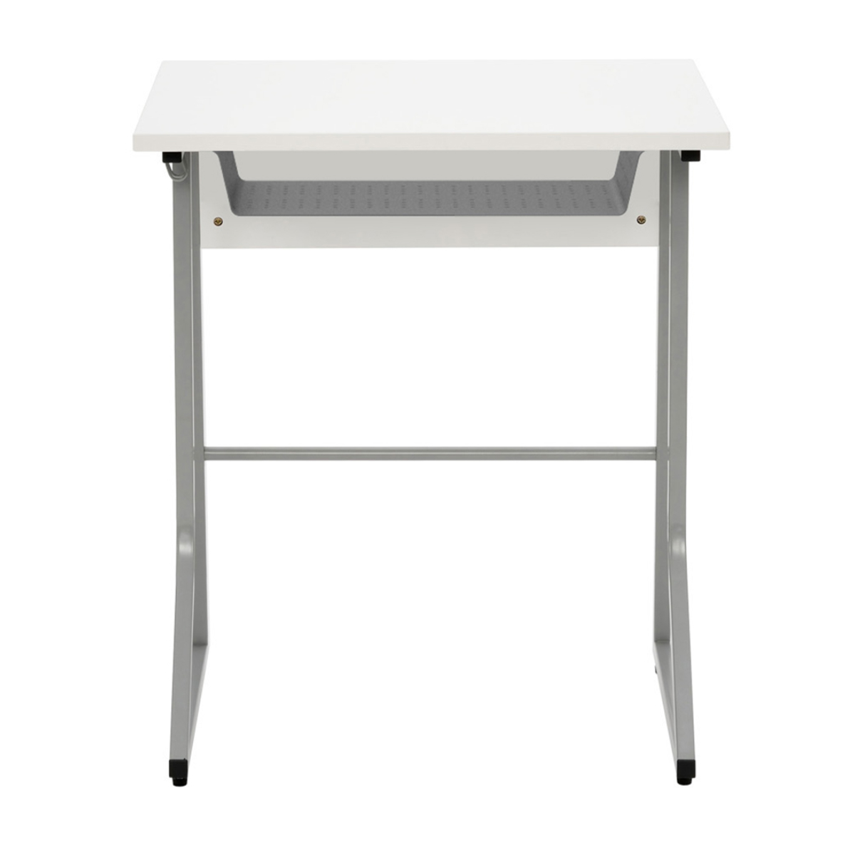 デスク 幅65cm スモール 研修用デスク パソコンデスク 棚付き ループ脚 1人用 ( 法人限定 研修 学習 机 つくえ 収納棚 フック付き 天板 滑りにくい 講習 勉強会 塾 学校 学習塾 セミナー オフィス 会社 アジャスター付き ) 【ホワイト】 ホワイト