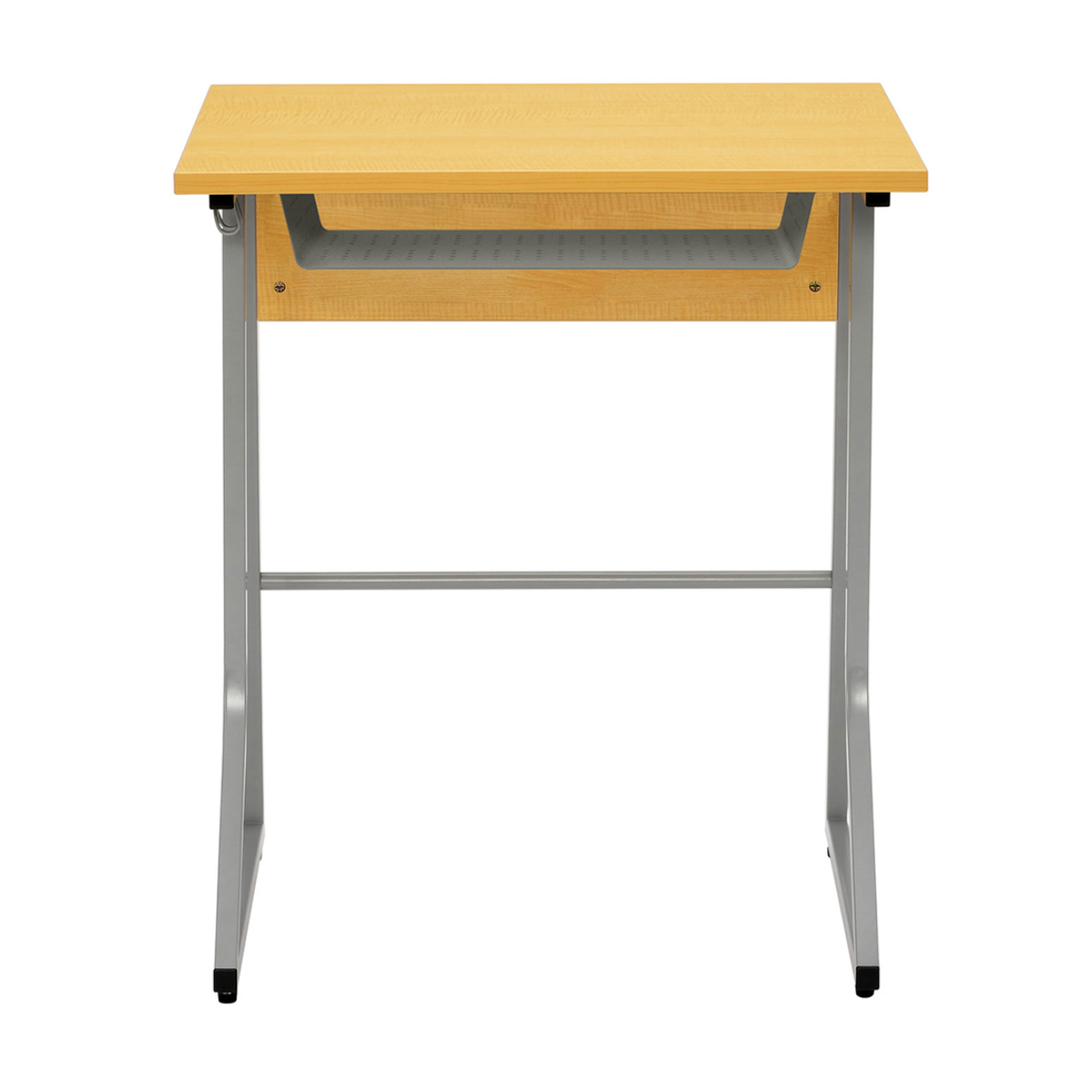 デスク 幅65cm スモール 研修用デスク パソコンデスク 棚付き ループ脚 1人用 ( 法人限定 研修 学習 机 つくえ 収納棚 フック付き 天板 滑りにくい 講習 勉強会 塾 学校 学習塾 セミナー オフィス 会社 アジャスター付き ) 【ホワイト】 ホワイト