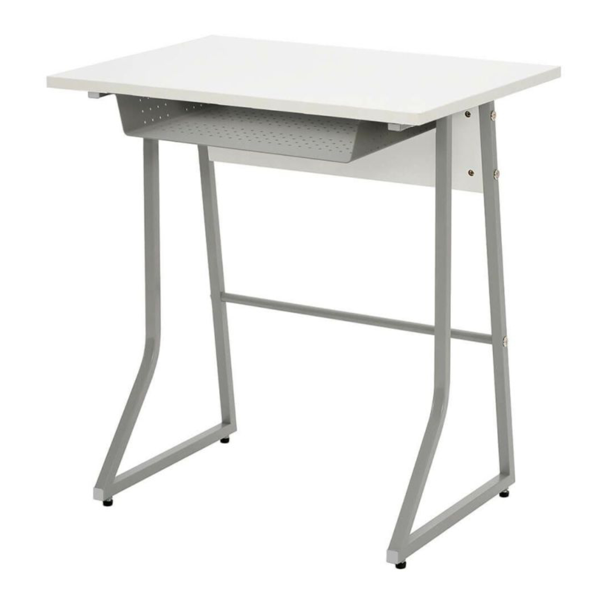 デスク 幅65cm スモール 研修用デスク パソコンデスク 棚付き ループ脚 1人用 ( 法人限定 研修 学習 机 つくえ 収納棚 フック付き 天板 滑りにくい 講習 勉強会 塾 学校 学習塾 セミナー オフィス 会社 アジャスター付き ) 【ホワイト】 ホワイト