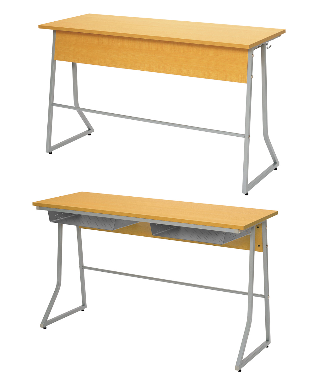 デスク 幅120cm スモール 研修用デスク パソコンデスク 棚付き ループ脚 ( 法人限定 2人用 研修 学習 机 つくえ 収納棚 フック付き 天板 滑りにくい 講習 勉強会 塾 学校 学習塾 セミナー オフィス 会社 アジャスター付き ) 【ホワイト】 ホワイト