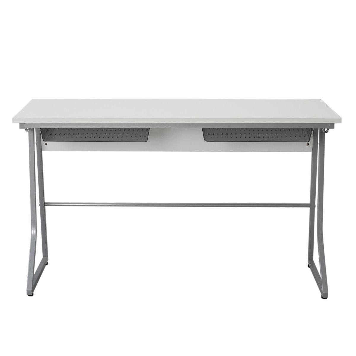 デスク 幅120cm スモール 研修用デスク パソコンデスク 棚付き ループ脚 ( 法人限定 2人用 研修 学習 机 つくえ 収納棚 フック付き 天板 滑りにくい 講習 勉強会 塾 学校 学習塾 セミナー オフィス 会社 アジャスター付き ) 【ホワイト】 ホワイト