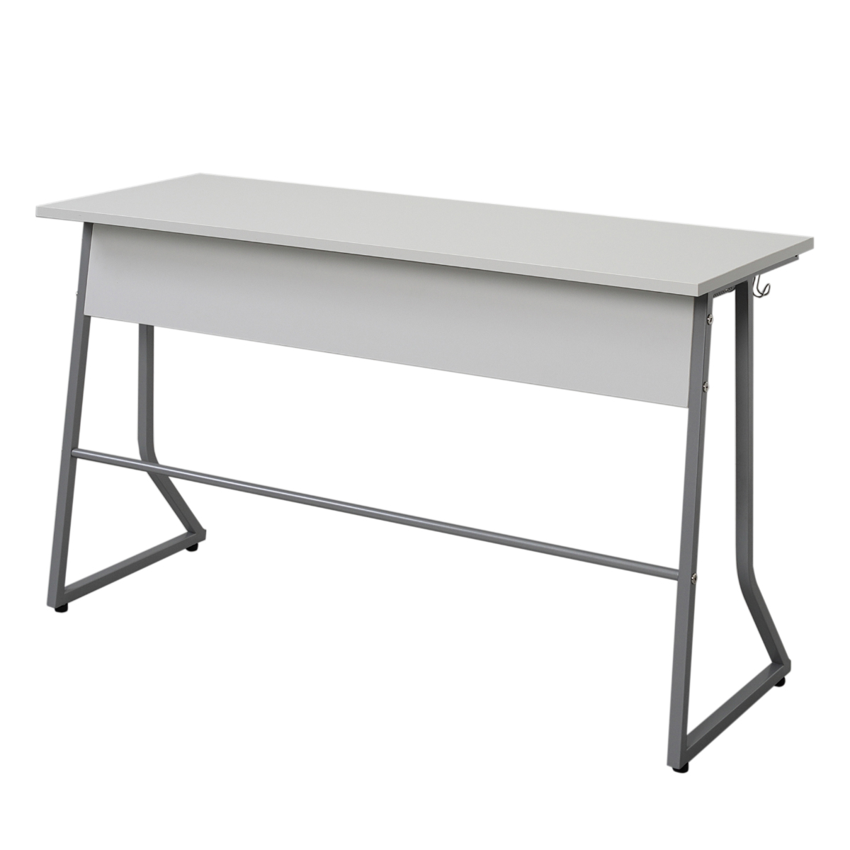 デスク 幅120cm スモール 研修用デスク パソコンデスク 棚付き ループ脚 ( 法人限定 2人用 研修 学習 机 つくえ 収納棚 フック付き 天板 滑りにくい 講習 勉強会 塾 学校 学習塾 セミナー オフィス 会社 アジャスター付き ) 【ホワイト】 ホワイト