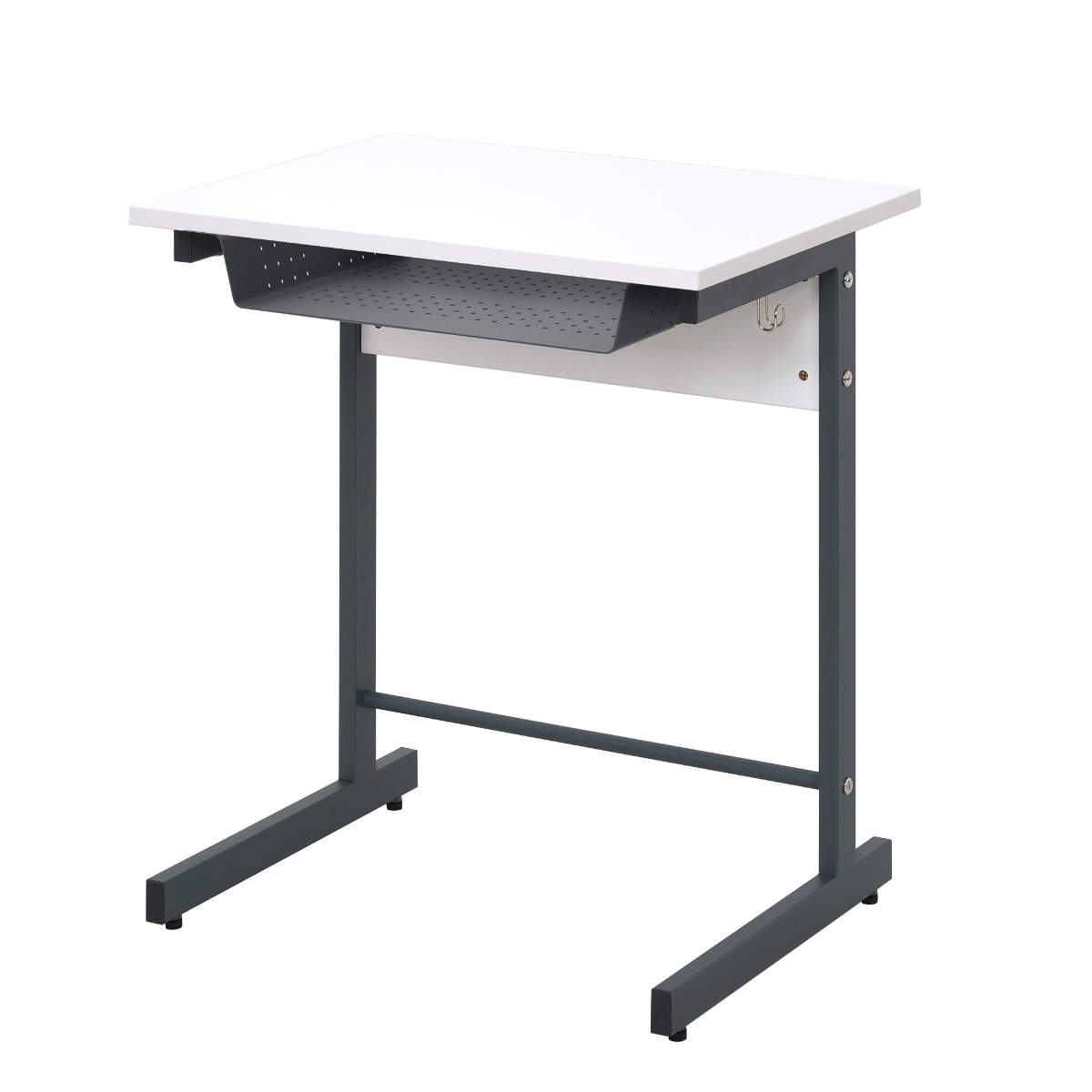 デスク 幅60cm スモール 研修用デスク パソコンデスク 棚付き L字脚 1人用 ( 法人限定 研修 学習 机 つくえ 収納棚 フック付き 天板 滑りにくい 講習 勉強会 塾 学校 学習塾 セミナー オフィス 会社 アジャスター付き ) 【ホワイト】 ホワイト