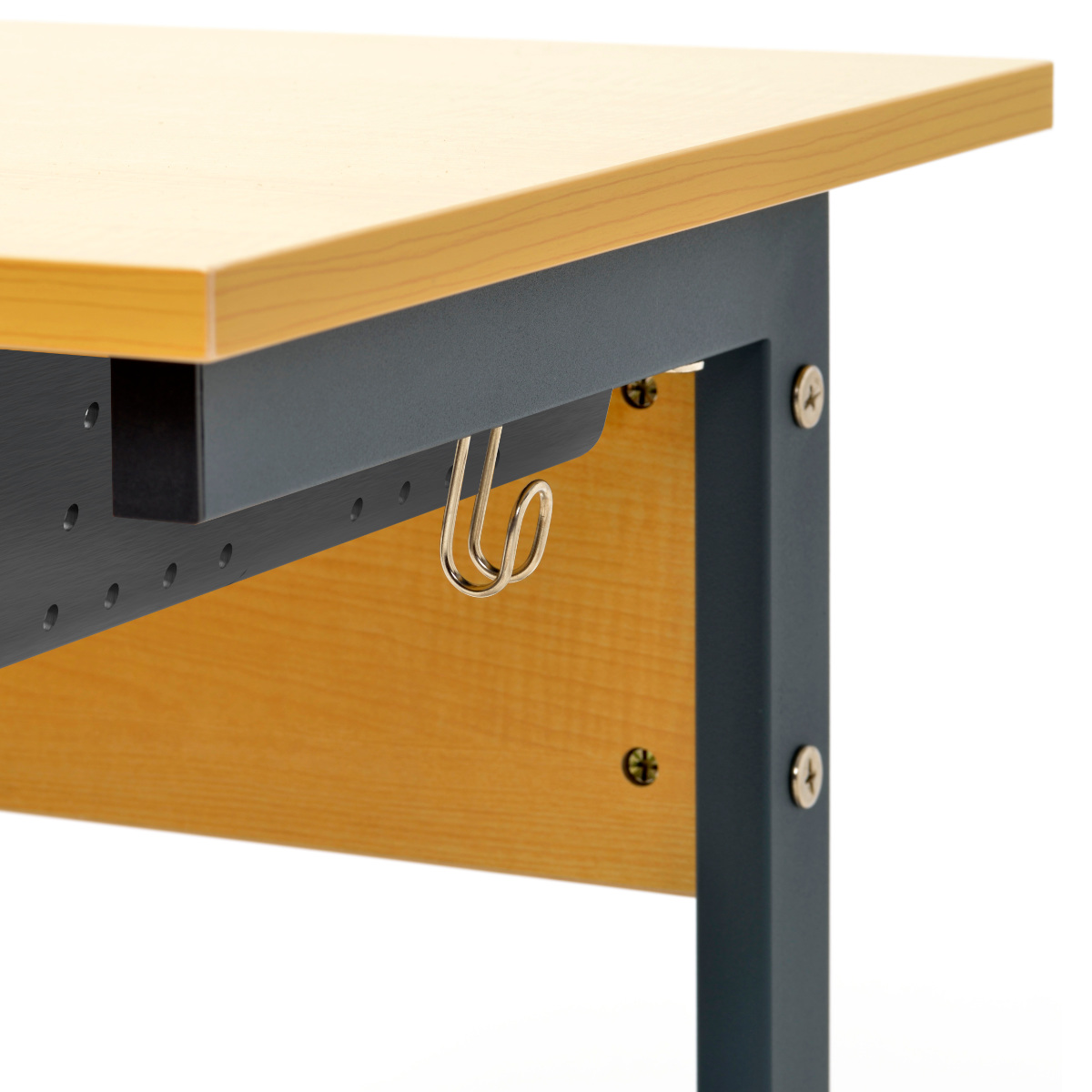 デスク 幅60cm スモール 研修用デスク パソコンデスク 棚付き L字脚 1人用 ( 法人限定 研修 学習 机 つくえ 収納棚 フック付き 天板 滑りにくい 講習 勉強会 塾 学校 学習塾 セミナー オフィス 会社 アジャスター付き ) 【ホワイト】 ホワイト