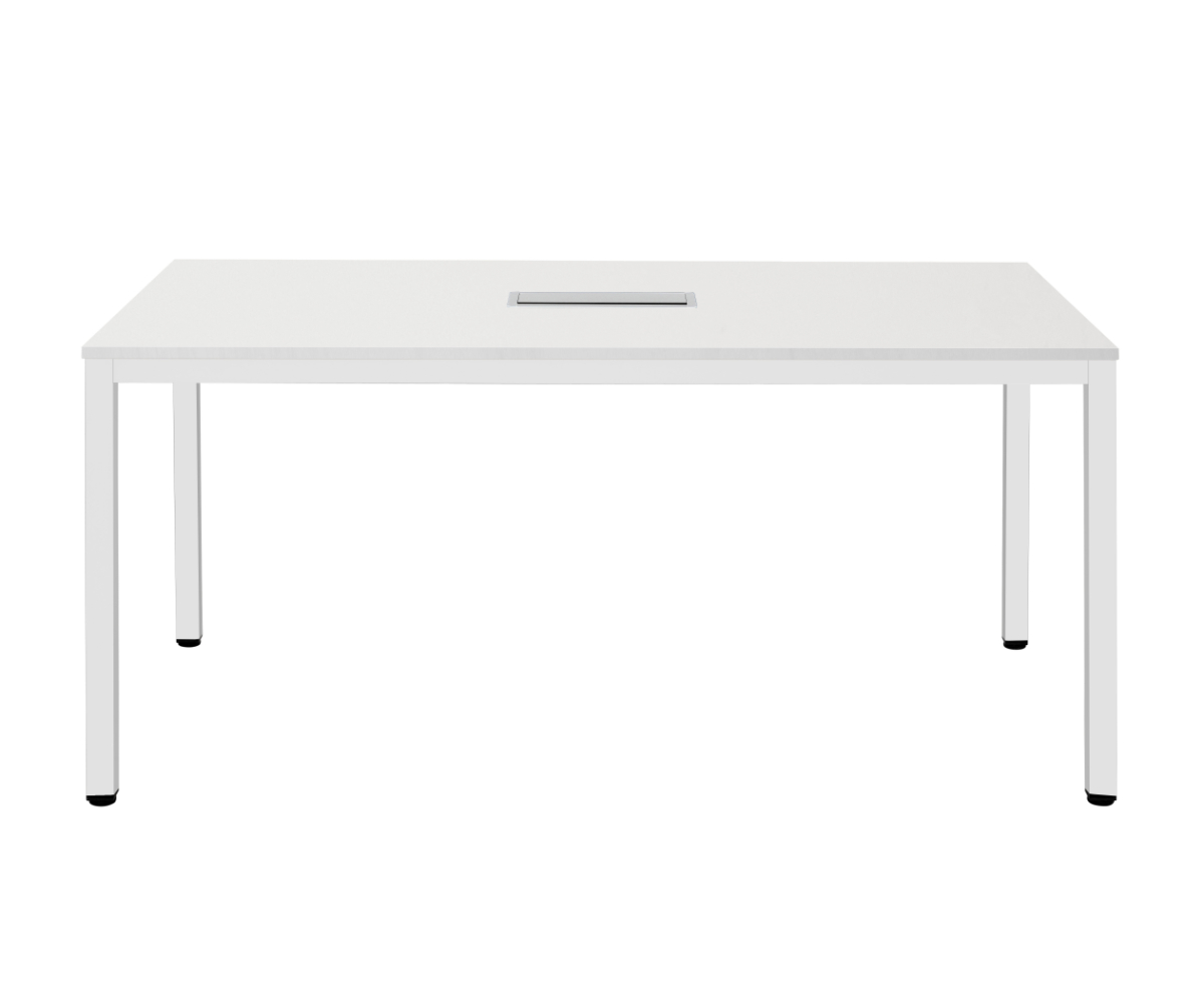 ミーティングテーブル 幅150cm 配線ボックス付き 幅広 ( 法人限定 デスク オフィスデスク 会議テーブル 配線ボックス 会議机 打ち合わせ ミーティング 机 4~6名 ワークスペース 丈夫 オフィス オフィス家具 傷に強い ) 【ホワイト】 ホワイト