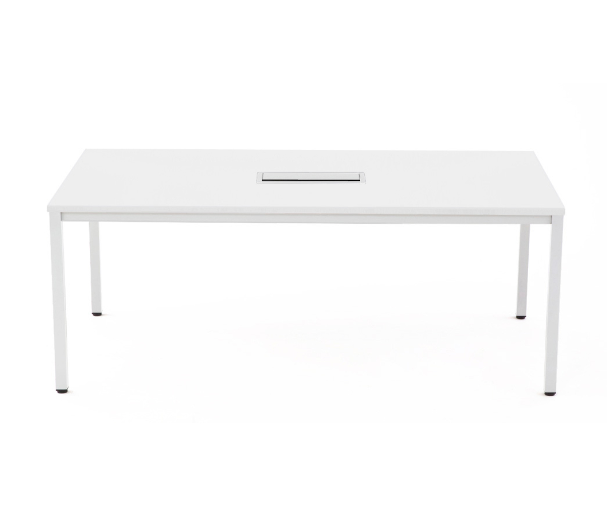 ミーティングテーブル 幅180cm 配線ボックス付き 幅広 ( 法人限定 デスク オフィスデスク 会議テーブル 配線ボックス 会議机 打ち合わせ ミーティング 机 6~8名 ワークスペース 丈夫 オフィス オフィス家具 傷に強い ) 【ホワイト】 ホワイト