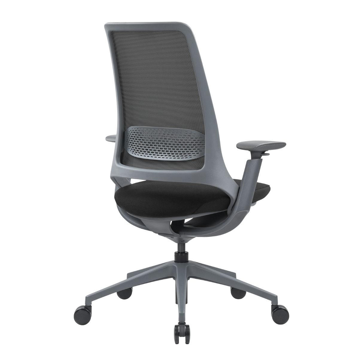 オフィスチェア 座面高 45.5~54cm 肘掛け付き ハグチェア ( 法人限定 ワークチェア パソコンチェア ロッキング機能 高さ調節 可動式アームレスト メッシュ ランバーサポート 学習椅子 勉強椅子 イス 椅子 オフィス キャスター付き ) 【グレー】 グレー
