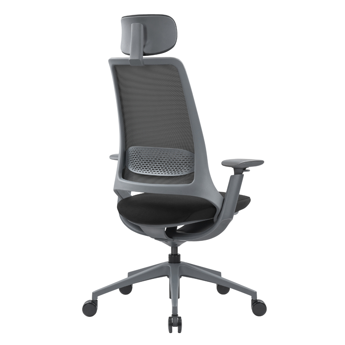 オフィスチェア 座面高 45.5~54cm 肘掛け付き ヘッドレスト付き ハグチェア ( 法人限定 ワークチェア パソコンチェア ロッキング機能 高さ調節 メッシュ 可動式アームレスト ランバーサポート 学習椅子 勉強椅子 イス 椅子 ) 【グレー】 グレー