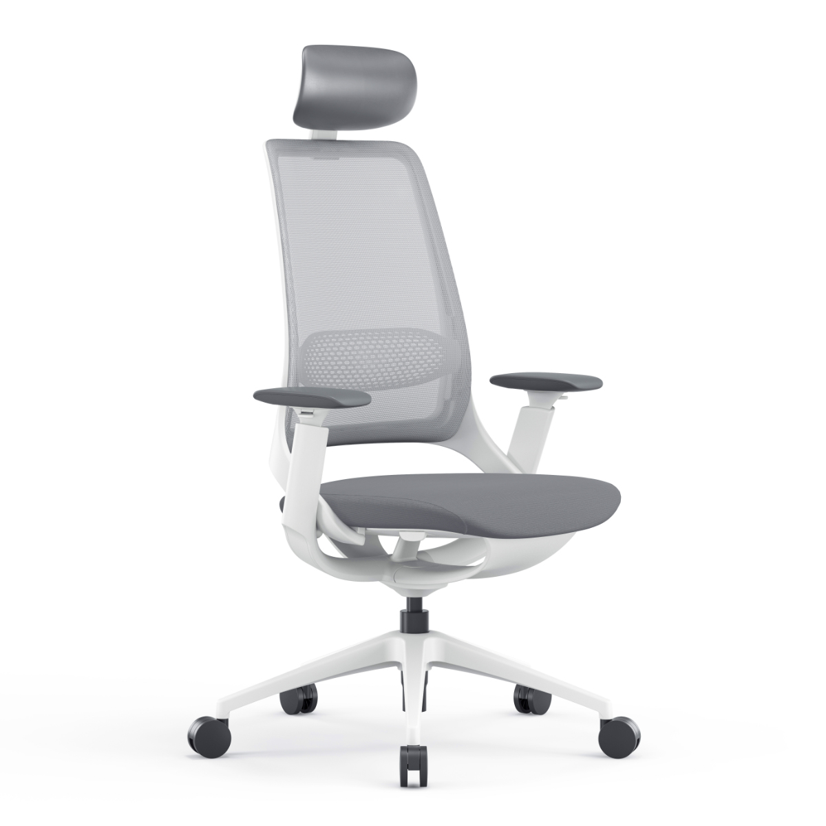 オフィスチェア 座面高 45.5~54cm 肘掛け付き ヘッドレスト付き ハグチェア ( 法人限定 ワークチェア パソコンチェア ロッキング機能 高さ調節 メッシュ 可動式アームレスト ランバーサポート 学習椅子 勉強椅子 イス 椅子 ) 【グレー】 グレー