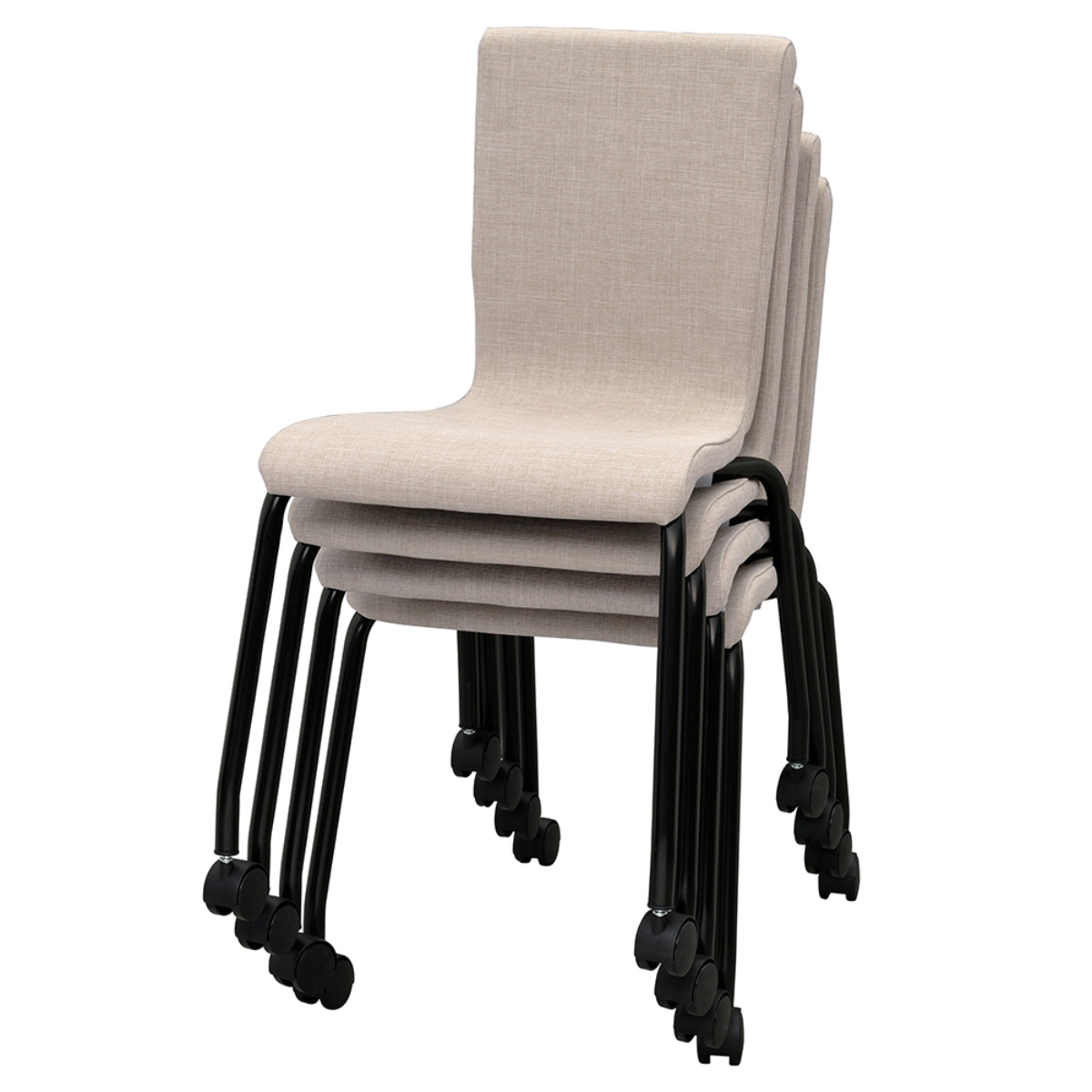 オフィスチェア 同色4脚セット 座面高45.5cm ファブリック キャスター付き スタッキング ( 法人限定 ミーティングチェア チェア イス 椅子 会議椅子 完成品 積み重ね 会議用 会社 オフィス 休憩スペース 事務椅子 ウレタン ) 【ベージュ】 ベージュ